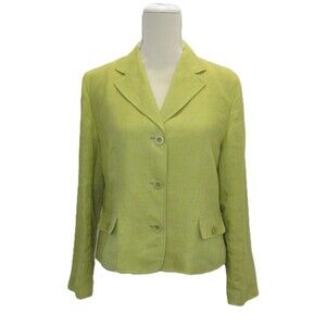 Talbots Irish Linen Green Blazer Jacket Womens 10P Long Sleeve Career Casual
